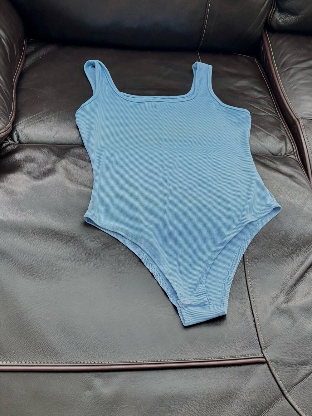 SHEIN Blue Ribbed Scoop Neck Bodysuit